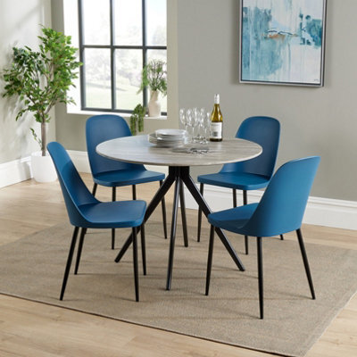 Core Products Aspen Grey Oak Effect 100Cm Round Dining Table With 4 Blue Plastic Duo Design Chairs - image 1