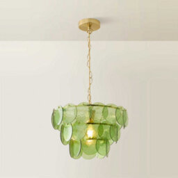 Valuelights Juliette Green Glass Disc 3 Tier Chandelier Ceiling Pendant Light - thumbnail 3