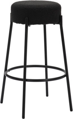 Lamboro Rotonda Bouclé Kitchen Bar Stools, Fixed Height Metal Legs With Footrest, Breakfast Bar Stool - Black (66Cm) - image 1