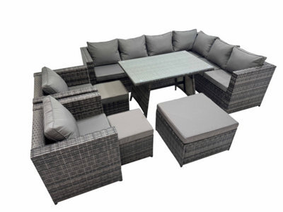 Fimous Rattan Garden Furniture Patio Furniture Sets With Dining Table 3 Stools 2 Chair Dark Grey Mixed - image 1