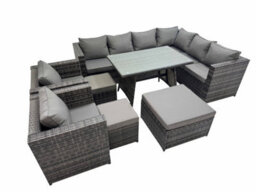 Fimous Rattan Garden Furniture Patio Furniture Sets With Dining Table 3 Stools 2 Chair Dark Grey Mixed - thumbnail 1