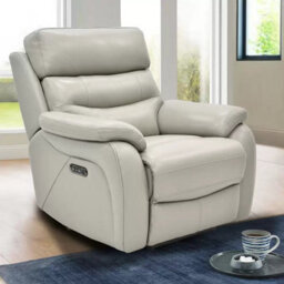 Fletcher Light Grey Leather Power Recliner Armchair With Power Headrest & Usb Port, Pocket Sprung Seat, Modern Comfort Chair - thumbnail 3
