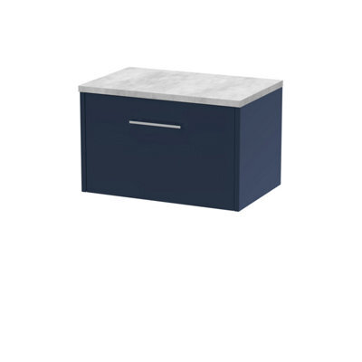 Hudson Reed Juno Wall Hung 1 Drawer Vanity & Bellato Grey Worktop, Midnight Blue Finish, 605 X 390 mm - image 1