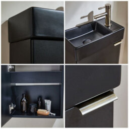 Homestylestore 400mm Black Grey Wall Hung Bathroom Vanity Unit Black Basin And Aged Gold Finger Pull Handle - thumbnail 2