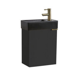 Homestylestore 400mm Black Grey Wall Hung Bathroom Vanity Unit Black Basin And Aged Gold Finger Pull Handle - thumbnail 1