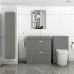 Royal Bathrooms Turin 800mm Indigo Grey Gloss Floor Standing Worktop Vanity Unit - 2 Drawer With Brushed Brass Handle - thumbnail 2