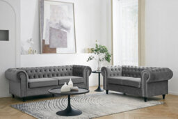 Home Detail Chesterfield Pleat Velvet Fabric 3 Seater Sofa, Grey - thumbnail 8