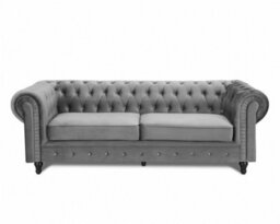 Home Detail Chesterfield Pleat Velvet Fabric 3 Seater Sofa, Grey - thumbnail 2