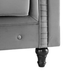 Home Detail Chesterfield Pleat Velvet Fabric 3 Seater Sofa, Grey - thumbnail 5