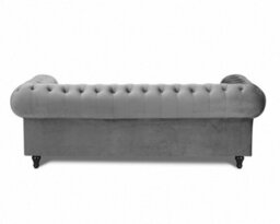 Home Detail Chesterfield Pleat Velvet Fabric 3 Seater Sofa, Grey - thumbnail 3