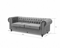 Home Detail Chesterfield Pleat Velvet Fabric 3 Seater Sofa, Grey - thumbnail 7