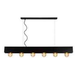 Lucide Surtus Industrial Bar Pendant Light - 6Xe27 - Black - thumbnail 1