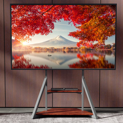 Fativo Universal Floor Tv Stand 40-75In Tv Cart With 2 Tier Wood Shelves Height Adjustable 122Cm To 145Cm, W/ Wheels - image 1