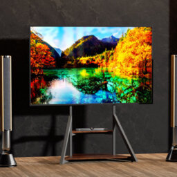Fativo  Universal Floor Tv Stand 40-75In Tv Cart With 2 Tier Wood Shelves Height Adjustable 122Cm To 145Cm, W/ Wheels - thumbnail 7