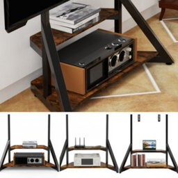 Fativo  Universal Floor Tv Stand 40-75In Tv Cart With 2 Tier Wood Shelves Height Adjustable 122Cm To 145Cm, W/ Wheels - thumbnail 6