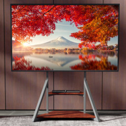 Fativo  Universal Floor Tv Stand 40-75In Tv Cart With 2 Tier Wood Shelves Height Adjustable 122Cm To 145Cm, W/ Wheels - thumbnail 1