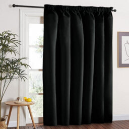 Aspire Homeware Black Plain Blackout Curtain Room Darkening Pencil Pleat Door Curtain Single Panel (W) 168Cm X (D)213Cm - thumbnail 1