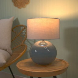 Valuelights Bosco Eucalyptus Ceramic Table Lamp With Grey Drum Shade - Led Bulb Included - thumbnail 1