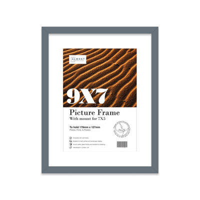 "9X7"" Grey Frame With Mount For 7X5"" Pictures 20mm Slim Edge Portrait And Landscape Display With Wall Hooks And Kickstand" - image 1