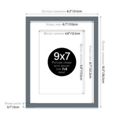 "9X7"" Grey Frame With Mount For 7X5"" Pictures 20mm Slim Edge Portrait And Landscape Display With Wall Hooks And Kickstand" - thumbnail 2