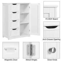 Yaheetech Free-Standing Bathroom Storage Cabinet With Drawers And Shelves - White - thumbnail 4