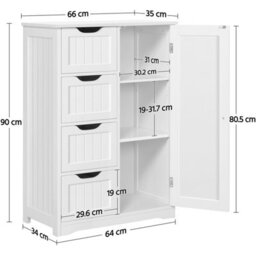 Yaheetech Free-Standing Bathroom Storage Cabinet With Drawers And Shelves - White - thumbnail 3