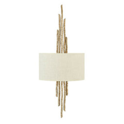 Elegant Twin Wall Light With Hand Hammered Twig Design And White Shade In Champagne Gold Finish