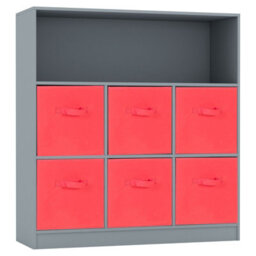 Urbn-Living Urbnliving Height 94Cm Wooden Wide Grey 7 Cube Bookcase With Red 6 Drawers Baskets Storage Unit Shelves