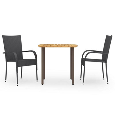 Berkfield 3 Piece Garden Dining Set Poly Rattan Black - image 1