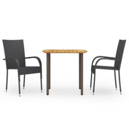 Berkfield 3 Piece Garden Dining Set Poly Rattan Black - thumbnail 1