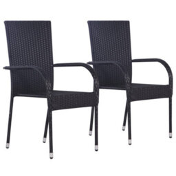 Berkfield 3 Piece Garden Dining Set Poly Rattan Black - thumbnail 2