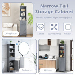 Costway 172 Cm Tall Bathroom Cabinet Freestanding Narrow Cabinet-Grey - thumbnail 9