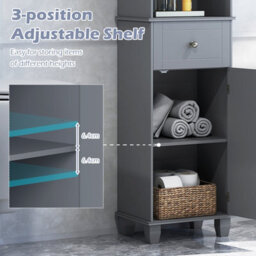 Costway 172 Cm Tall Bathroom Cabinet Freestanding Narrow Cabinet-Grey - thumbnail 7