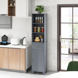 Costway 172 Cm Tall Bathroom Cabinet Freestanding Narrow Cabinet-Grey - thumbnail 5