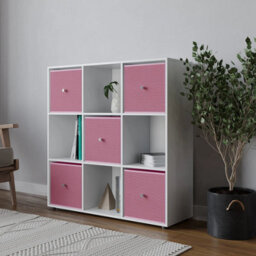 Urbn-Living 9  Cube White Wooden Bookcase Shelving Unit With 5 Collapsible Fabric Drawers Pastel Pink - thumbnail 3