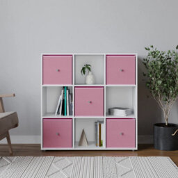 Urbn-Living 9  Cube White Wooden Bookcase Shelving Unit With 5 Collapsible Fabric Drawers Pastel Pink - thumbnail 2