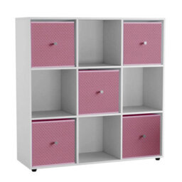 Urbn-Living 9  Cube White Wooden Bookcase Shelving Unit With 5 Collapsible Fabric Drawers Pastel Pink