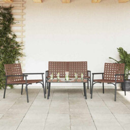 Berkfield Garden Dining Set 4 Pcs Brown Poly Rattan - thumbnail 3