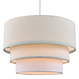 Happy Homewares Contemporary Round Triple Tier Cream And White Cotton Fabric Pendant Light Shade