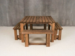 Arbor Garden Solutions Quadrum Picnic Table With 4 Benches (Rustic Brown Finish) - thumbnail 3