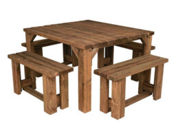 Arbor Garden Solutions Quadrum Picnic Table With 4 Benches (Rustic Brown Finish)