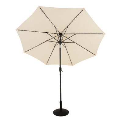 MonsterShop Led Tilt Parasol 2.7M Cream Umbrella With Base Garden Patio Sun Solar Lights - image 1