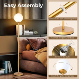 Costway Globe Floor Lamp Modern Freestanding Lamp Standing Light With Acrylic Lampshade - thumbnail 6