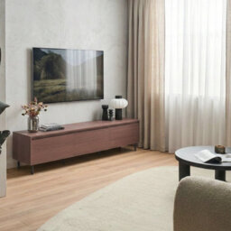 Wyld And Coco Dark Brown Mdf Tv Stand With 3-Door Storage And Powder-Coated Metal Legs, 180Cm - thumbnail 2