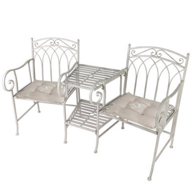 Dibor Vintage Grey Arched Outdoor Garden Furniture Companion Seat Bench With Free Set Of 2 Love Birds Seat Pad Cushions - image 1
