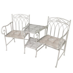 Dibor Vintage Grey Arched Outdoor Garden Furniture Companion Seat Bench With Free Set Of 2 Love Birds Seat Pad Cushions - thumbnail 1