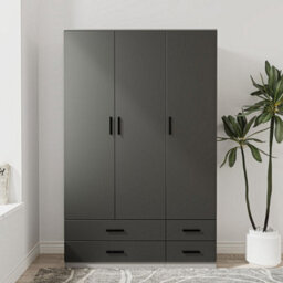 Urbn-Living Urbnliving 180Cm Height Black 3 Door 4 Drawer Wardrobe Storage Shelf Modern Bedroom Grey Furniture - thumbnail 2
