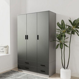 Urbn-Living Urbnliving 180Cm Height Black 3 Door 4 Drawer Wardrobe Storage Shelf Modern Bedroom Grey Furniture - thumbnail 1