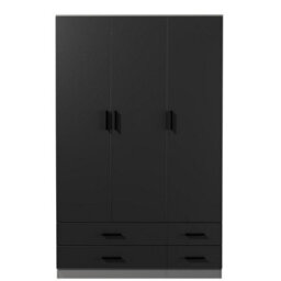 Urbn-Living Urbnliving 180Cm Height Black 3 Door 4 Drawer Wardrobe Storage Shelf Modern Bedroom Grey Furniture - thumbnail 3
