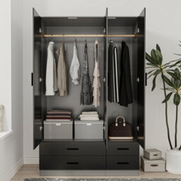 Urbn-Living Urbnliving 180Cm Height Black 3 Door 4 Drawer Wardrobe Storage Shelf Modern Bedroom Grey Furniture - thumbnail 6